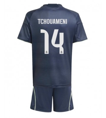 Real Madrid Aurelien Tchouameni #14 Replik Auswärtstrikot Kinder 2025-26 Kurzarm (+ Kurze Hosen)